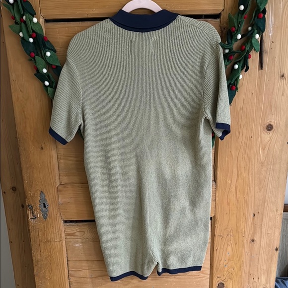 Anthropologie Saturday Sunday Ribbed Knit Romper Jumsuit Polo XS navy and olive - Picture 4 of 5